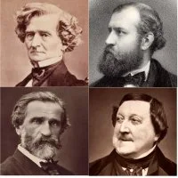 Montage de quatre portraits de compositeurs du XIXe siècle
