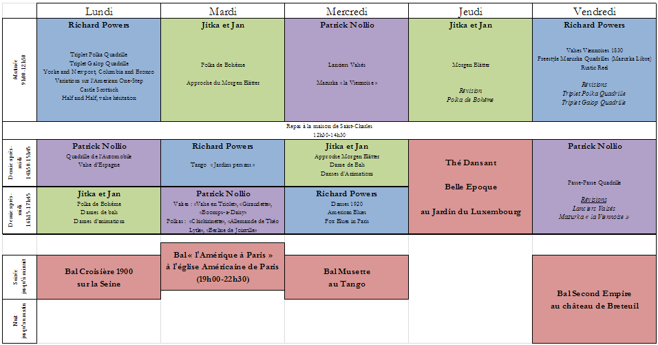 Planning de la semaine du Stage international de Paris 2012